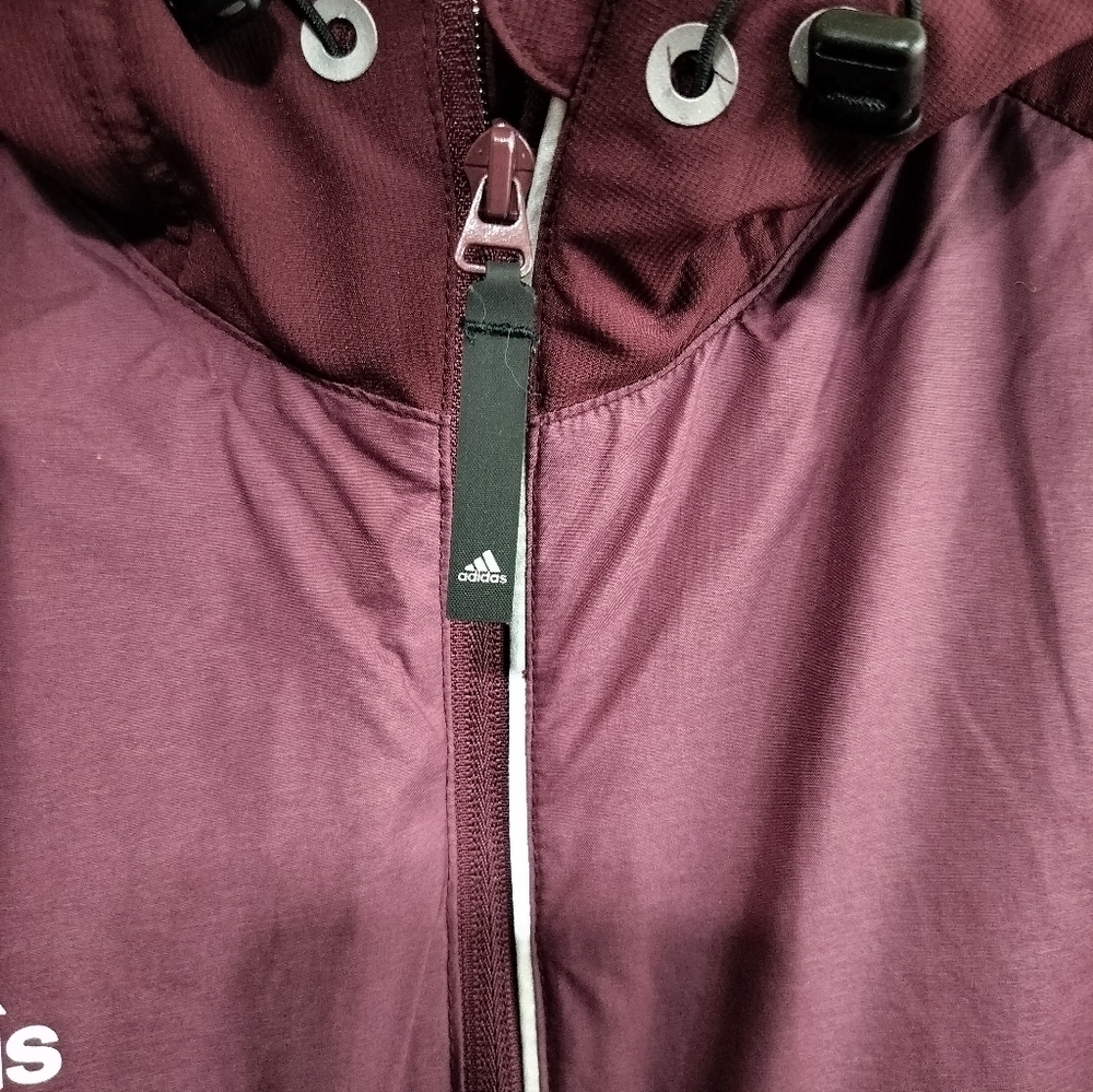 M446)Adidas Men Maroon Burgundy Zip Front Track Hoodie Windbreaker Medium - Picture 9 of 11